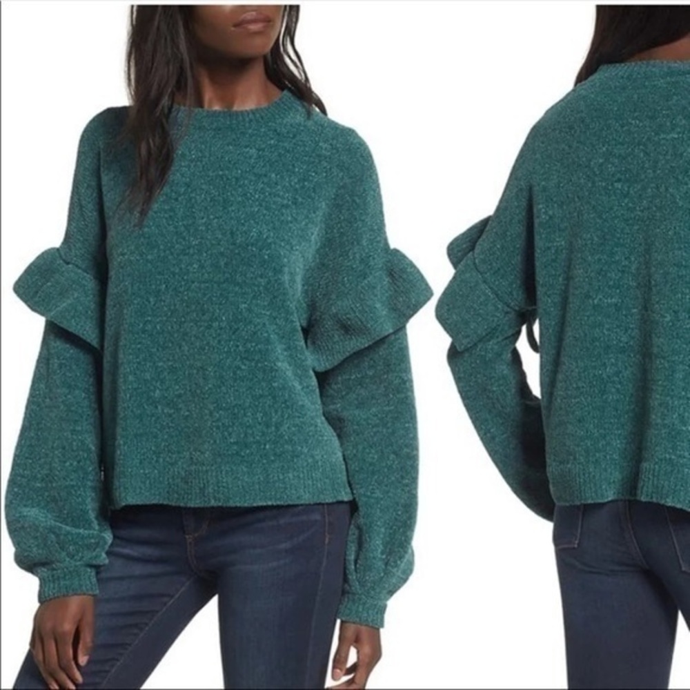 BP ruffle long sleeves teal green sweater
